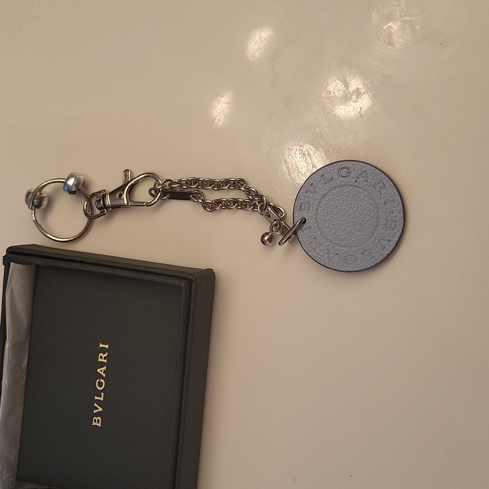 Bvlgari new  leather blue circle Keychain or keyring bag charm boxed gorgeous 😍